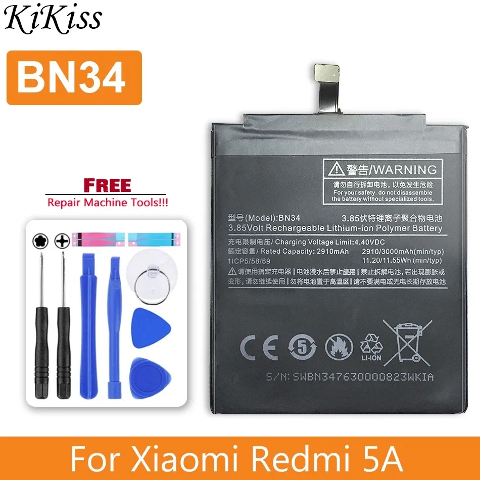 

Аккумулятор BN34 для Xiaomi Redmi 5A 5,0 дюйма, 2910 мАч, номер отслеживания