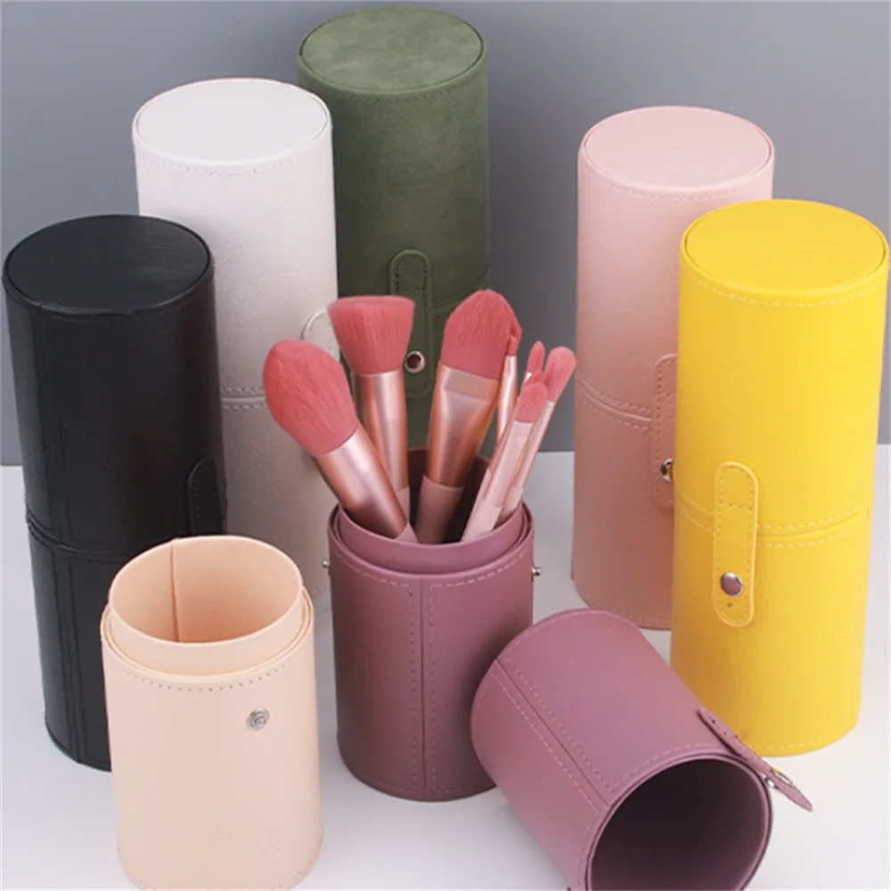Portable Makeup Brush Bag PU Leather Multi Functional Makeup Brush Storage Bucket Stationery Storage Box Pencil Case 2