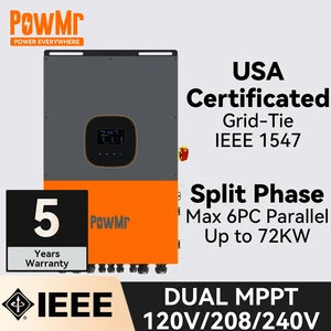 PowMr 12KW Hybrid Solar Inverter Split Phase Single Phase Dual MPPT Solar Inverter Parallel On Grid Off Grid IP65 Waterproof