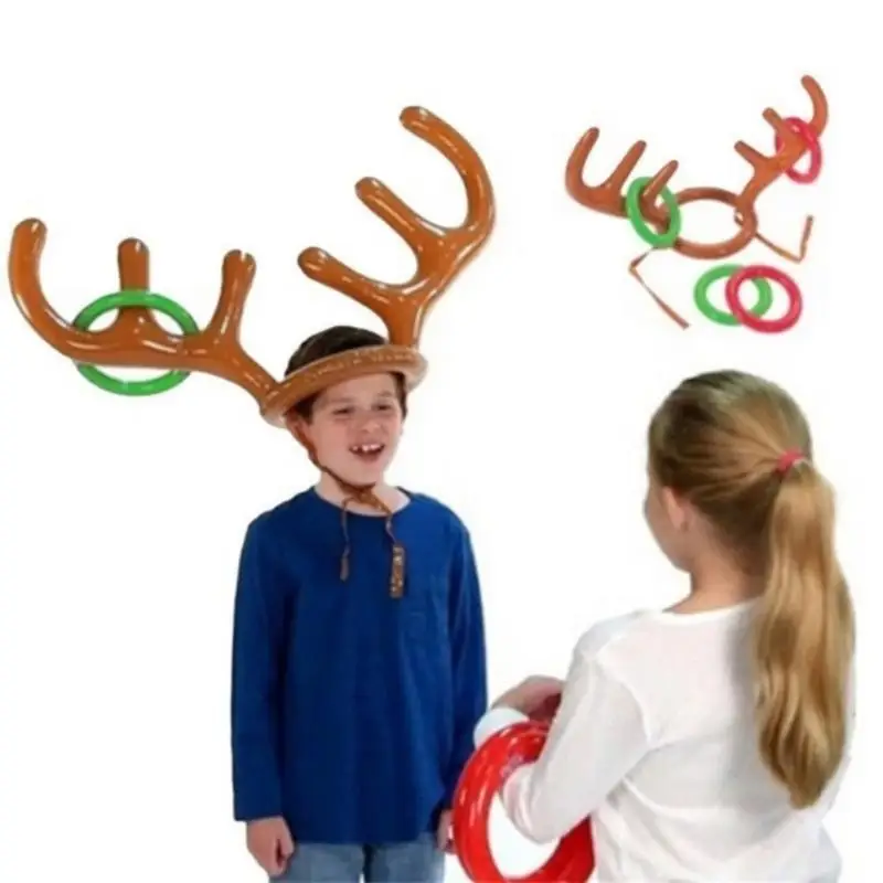 Inflatable Deer Antler Headband 4-ring Deer Antler Loop Toy Christmas Reindeer Antler Headband Holiday Game Children's Loop Toy