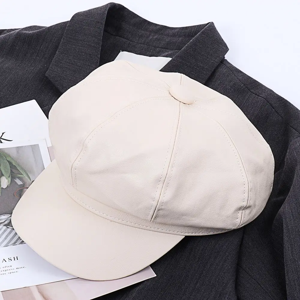 Lässige Mode Peaked Cap Damen Frauen Mädchen Leder Bäcker Junge Peaked Cap Zeitungs jungen Hut – Detail 4
