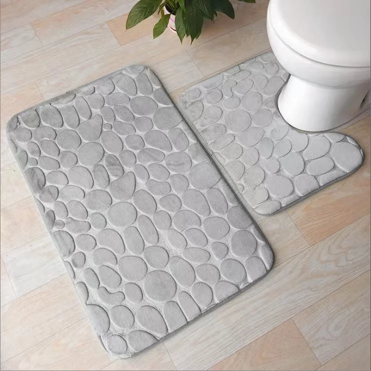 

Set of 3 Bathroom Bath Mat Set Soft Non Slip 2PCS Cobblestone Mat Bathroom Rug Absorbent Shower Carpets Toilet Lid Cover Floor