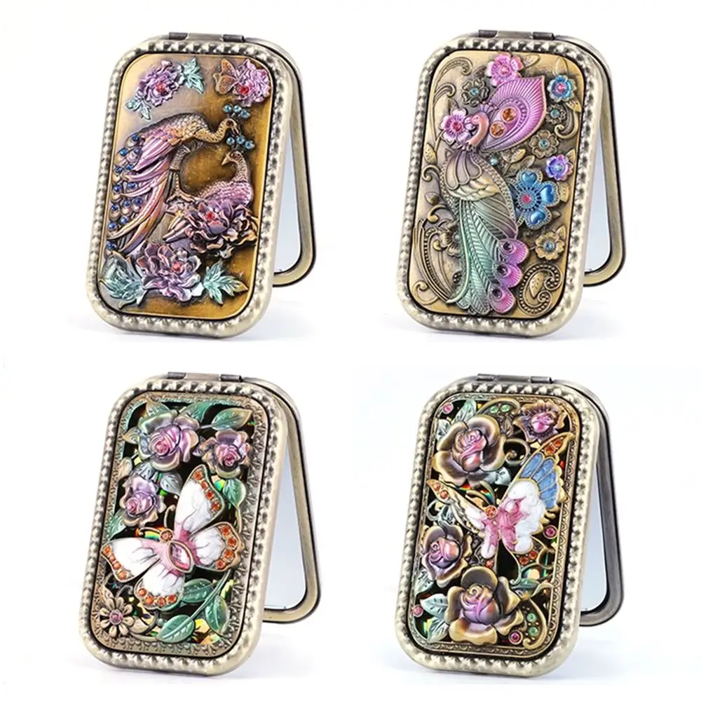 Retro Peacock Metal Compact Mirror