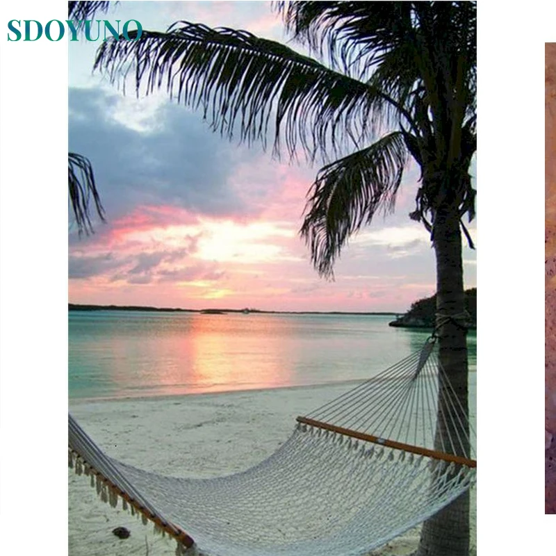 

SDOYUNO Oil Pictures By Number Setting Sun DIY Coloring Drawing HandPainted Sea With Frame Acrylic Paint Painting By Numbers Kit