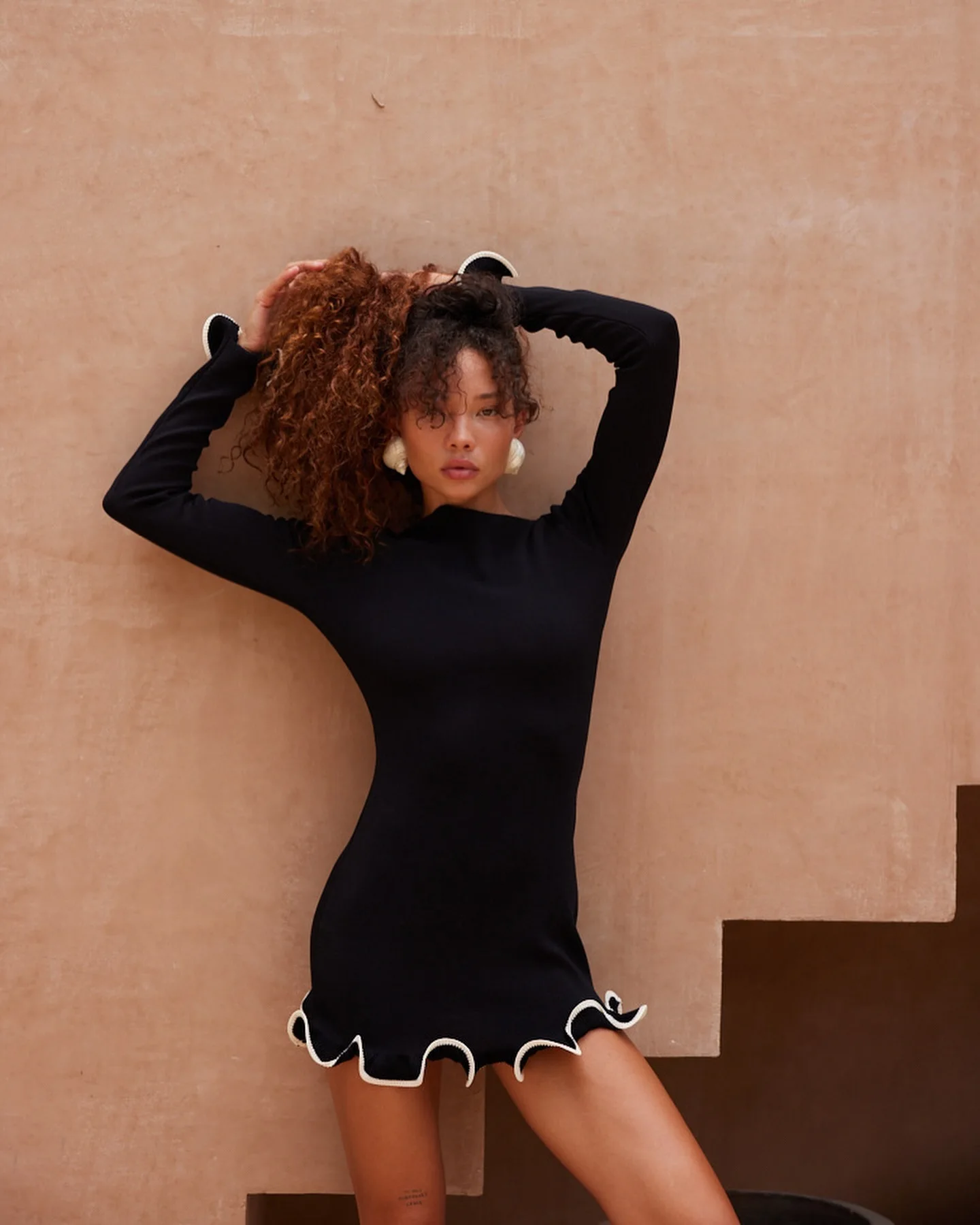 JULISSA MO Knitted Sexy Round Neck Ruffles Dress Women Black Long Sleeve Evening Dress Female Autumn Slim Elegant Party Clubwear