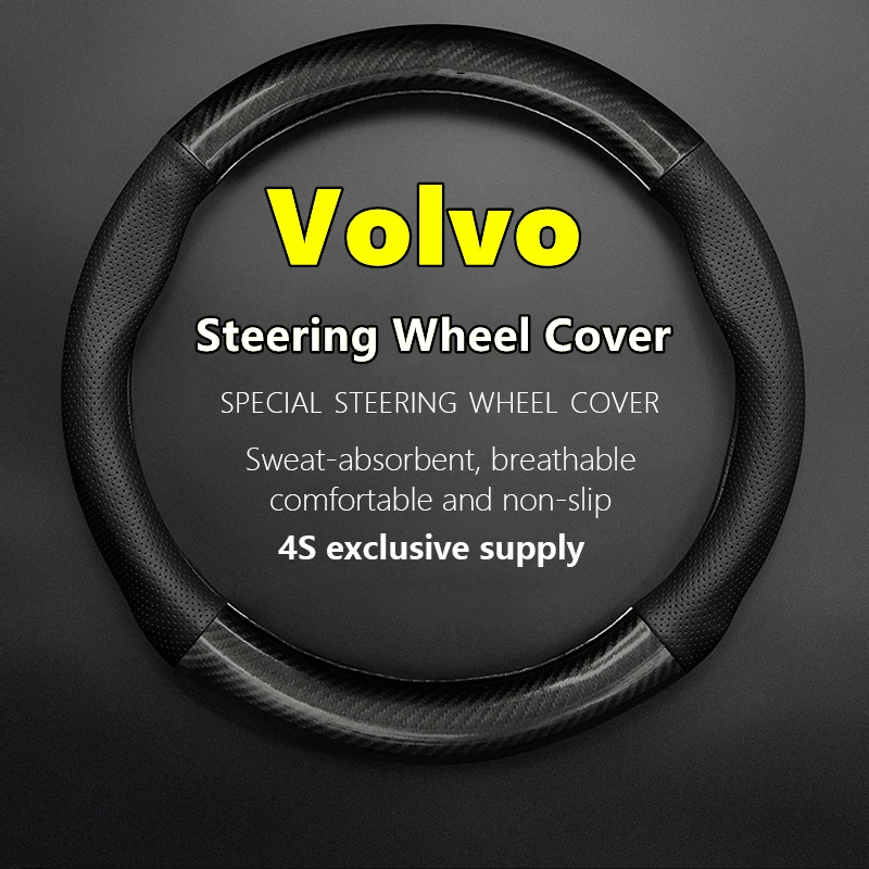 For Volvo Steering Wheel Cover Genuine Leather Carbon Fiber Fit S90