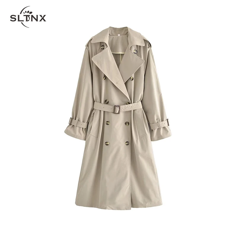 

SLTNX 2023 Fashion Winter Coat for Women Trench Coat Female Chic Double-breasted Long Windbreaker Coats Ladies with Belts Trench