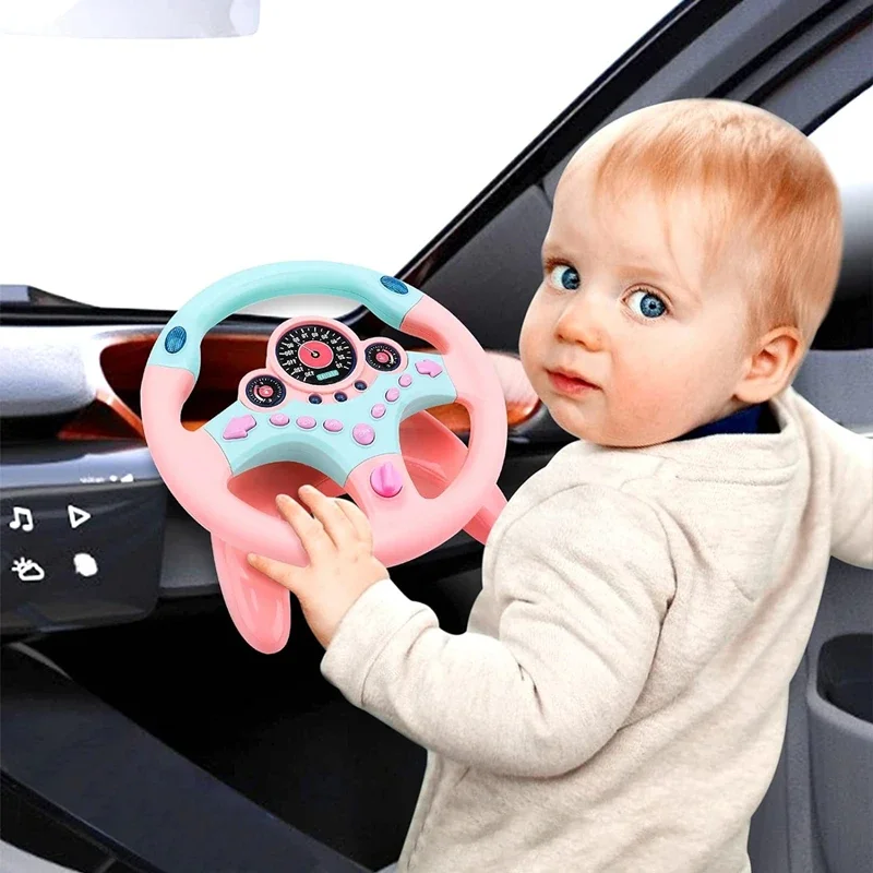 Toddler Steering Wheel Toy Backseat Travel Essentials with Lights Sounds Pretend Play Driving Simulator Educational Gift for Kid - 2