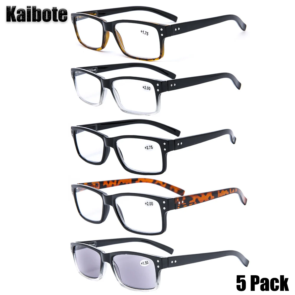Paquete de 5 gafas de lectura Vintage para hombre, bisagra de resorte, incluye lector de luz solar, estilo de negocios de alta calidad, gafas para presbicia