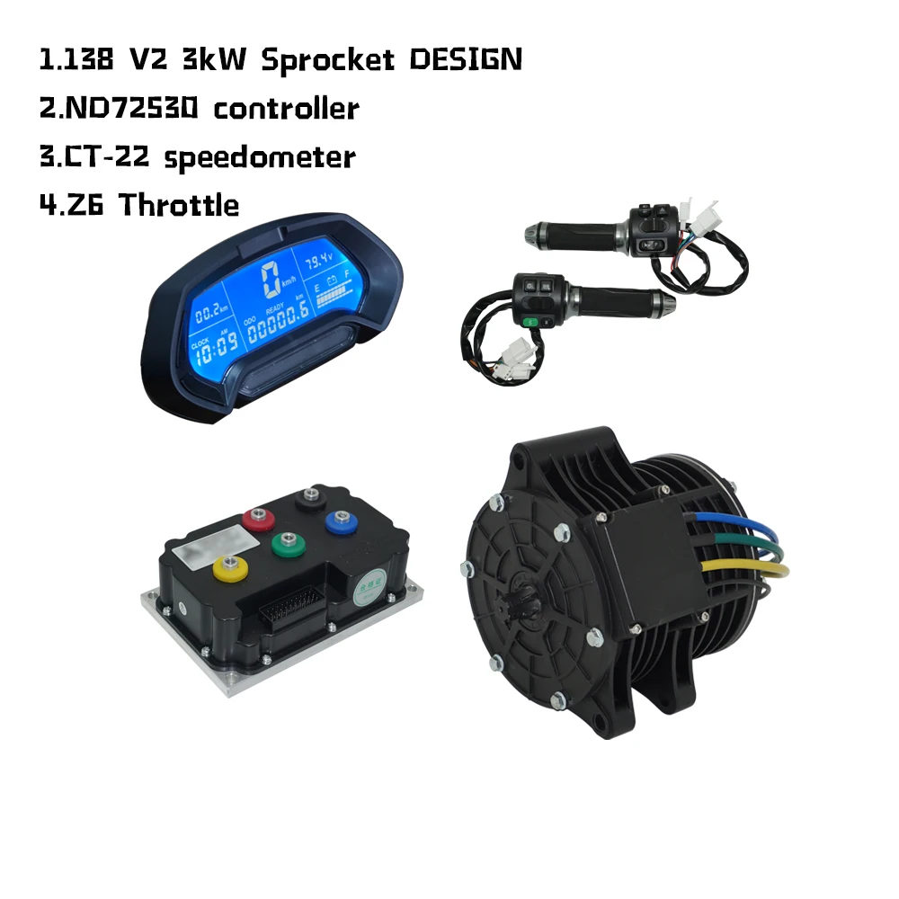 QSMOTOR 138 3000W V1 V2 70H 72V 100KPH Mid drive Motor conversion kit with Fardriver ND72530 Controller