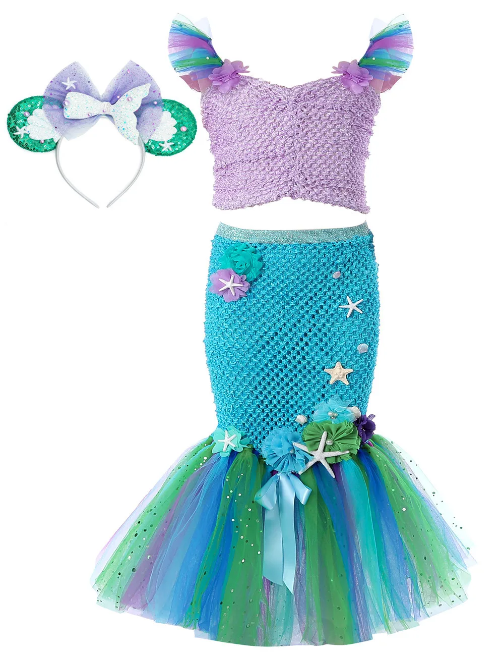 

Modern Mermaid Princess Cosplay dreamy dress Costume Colorful Halloween Kid Girl mermaid tail 3 piece