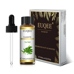 EUQEE 10ml Pure Essential Oils Collection with Dropper - Lavender, Jasmine, Eucalyptus, Vanilla - 10ml (Tea tree)