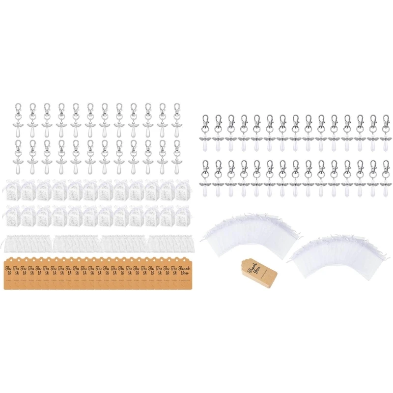 

24/30pcs Wing Keychain with Favor Boxes/Bag Thank You Cards Set Baptism Gift