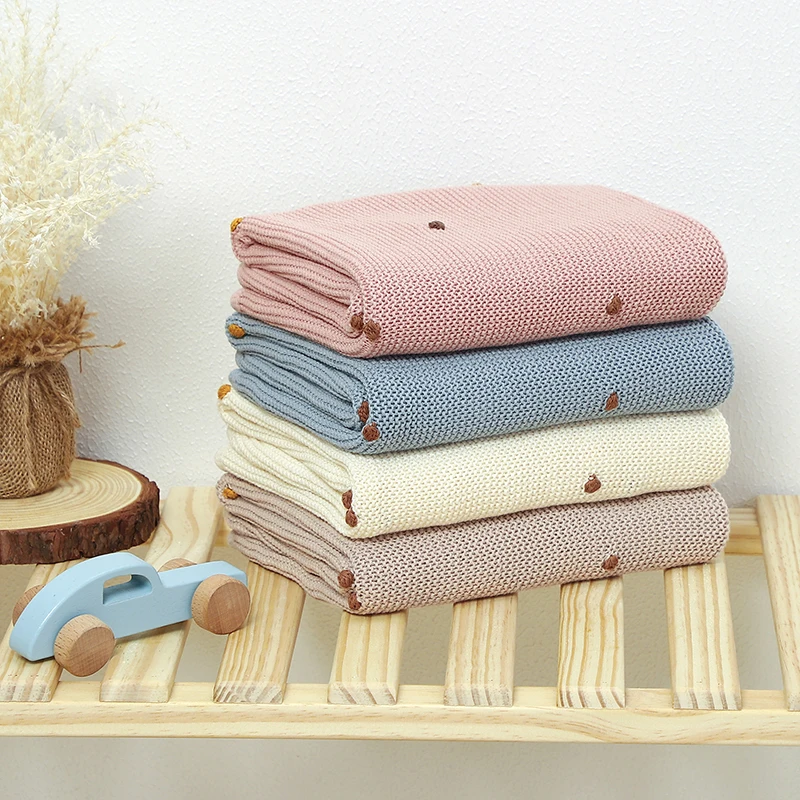 Cotton Knit Blanket Baby Blanket Cotton Knit Newborn Girl Boy Crib Quilt Bedding 90*70CM Fashion Solid Dot Stroller Swaddling Cover Plaid