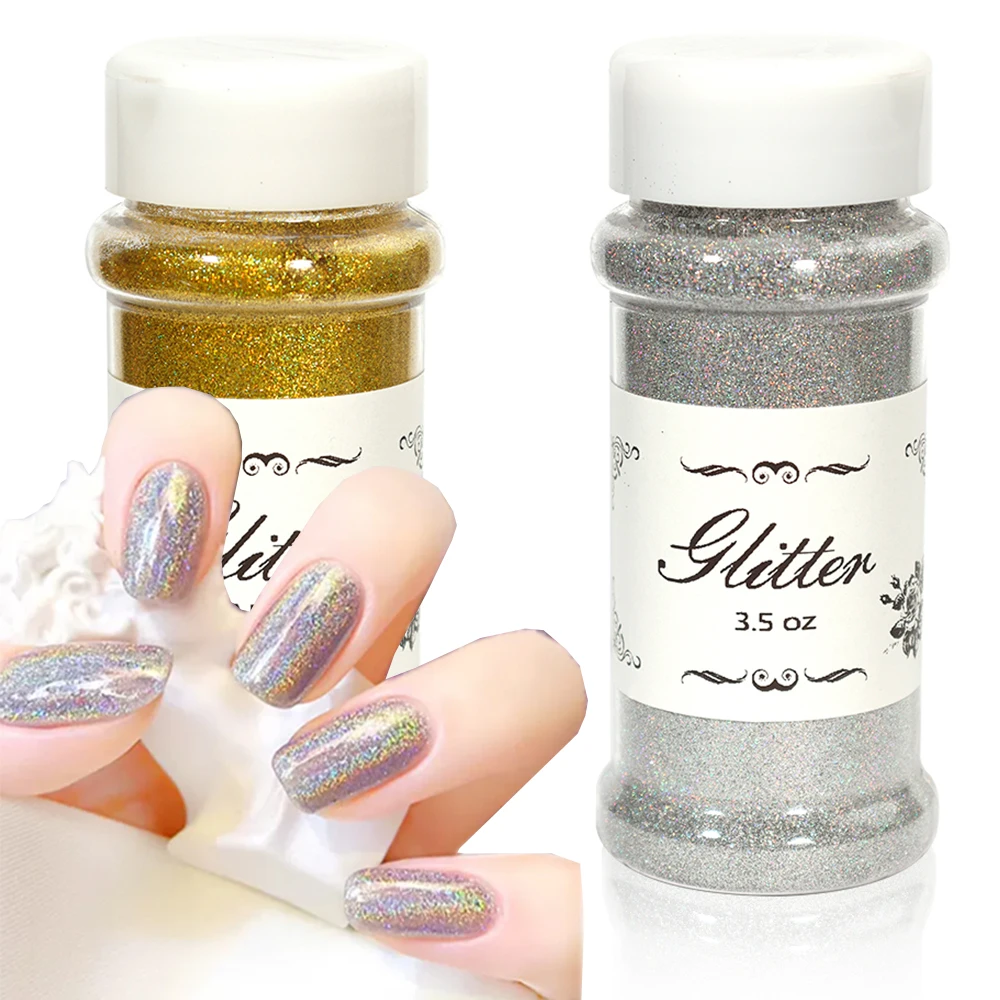 

3.5OZ Holographic Gold Silver Shiny Nail Glitter Craft Powder for Nails Sparkly Pigment 100ml DIY Decoration Laser Bulk Dust*/8Y