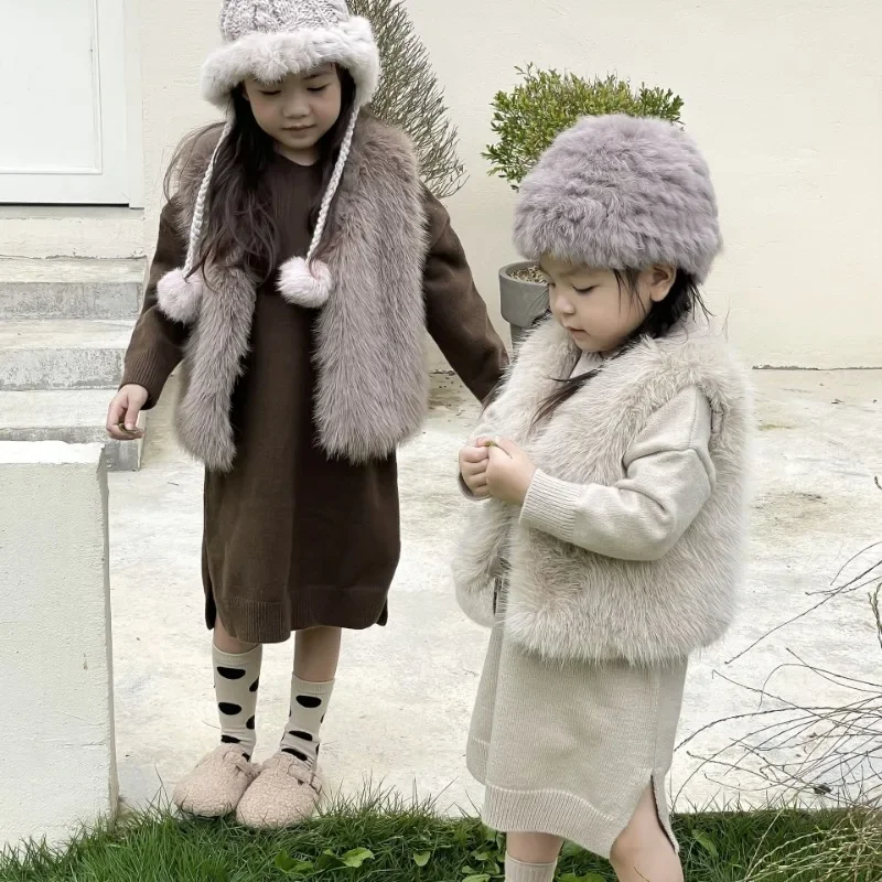

Children's Waistcoat Furry Vest for Girls Kids Baby Girl Winter Warm Fashion Clothes Faux Fur Waistcoat Thick Coat Outwear 1-5Y