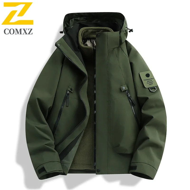 COMXZ Outdoor Premium Jacket 2025 Men Casual Adventure Thick Warm Parka High End Hooded Cozy Winter Motorcycle Jacket