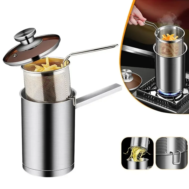 

Thickeded Deep Fryer Pot with Basket and Lid Small Stainless Steel Deep Fryer Pasta Strainer Basket Chicken Fried Food Strainer