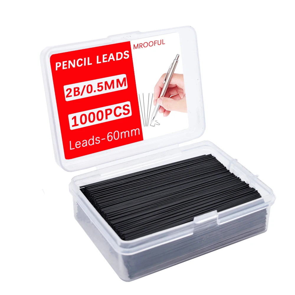 1000Pcs 기계식 연필심 대용량 교체 가능 연필 리필 0.5 0.7mm 2B 자동 연필심(튜브 2개 포함)
