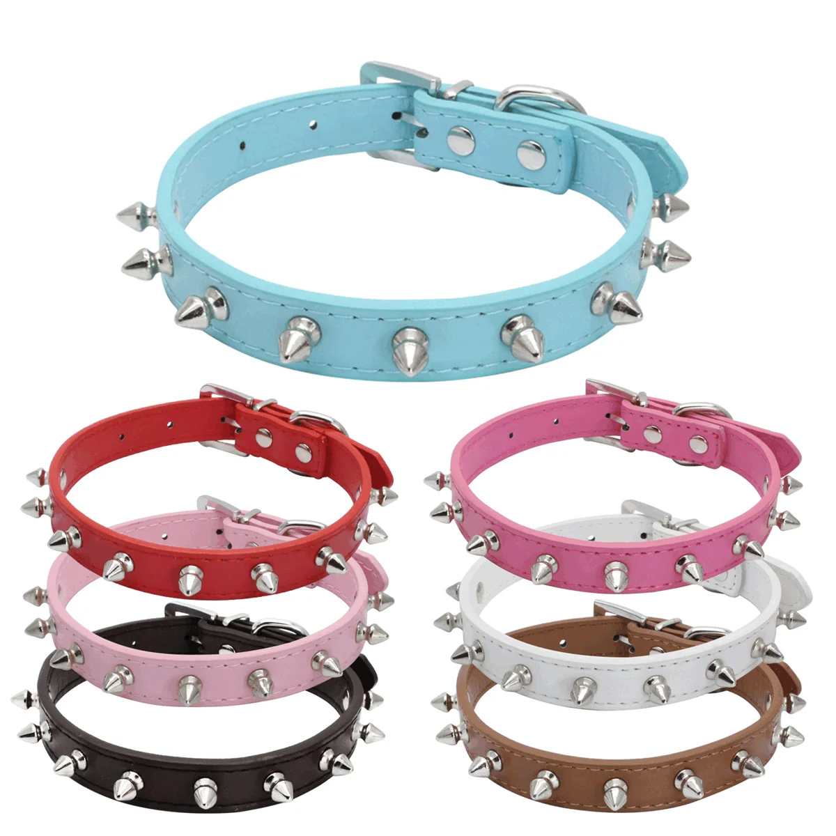 

1pc Cool Cat Dog Collar Leather Spiked Studded Collars For Small Medium Colorful Pets Necklace Dogs Cats Neck Strap Pet Products
