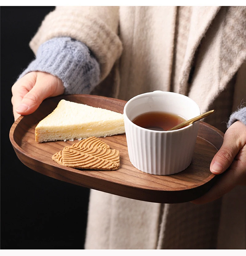 

Solid Wood Dinner Plate Handmade Oval Tray Snack Fruit Plate Afternoon Tea Coffee Cup Tray Coaster Tableware Kitchen Supplies