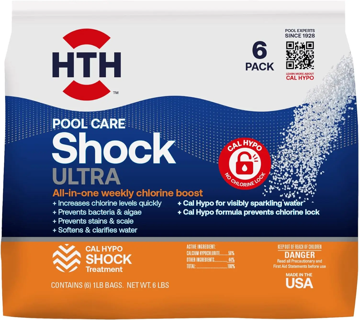 

HTH 52040B уход за бассейном Shock Ultra, химическая формула Cal Hypo для бассейна, 1 фунт (6 упаковок) США