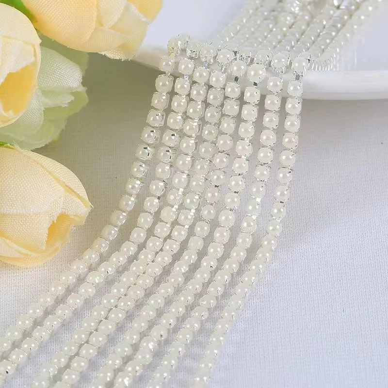 2mm 2.5mm 1yard/piece 12colors  Colorful pearl claw chain,silvery bottom sew on Cup Chains For diy Garment Bags decorations 