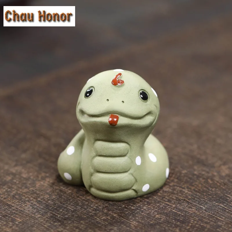 Yixing Purple Clay Tea Pet Zodiac Snake Statue Cute Spirit Ornaments Animal Tea Figurine Handmade Sculpture Crafts Home Tea Set