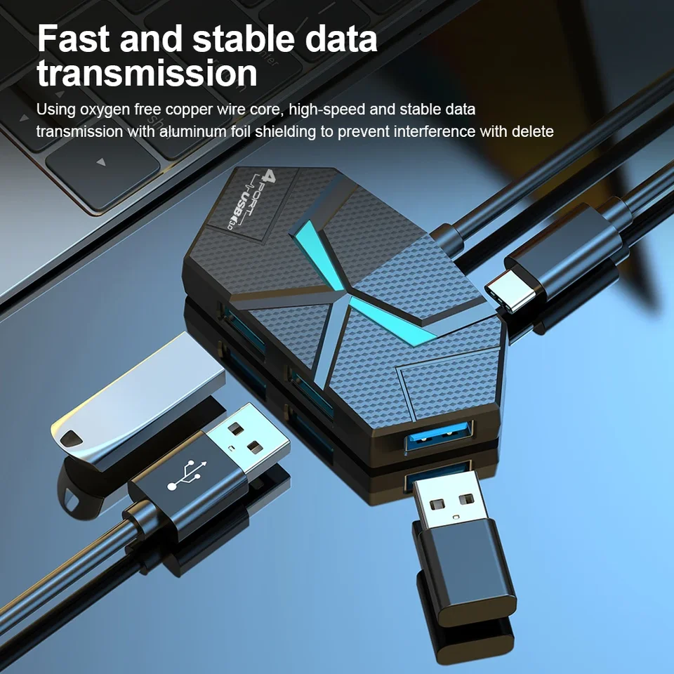 7 Ports USB 3.0 HUB Type C Docking Station 5Gbps High Speed Transmission Splitter Adapter For Laptop Hard Drive Mouse_voghion.com