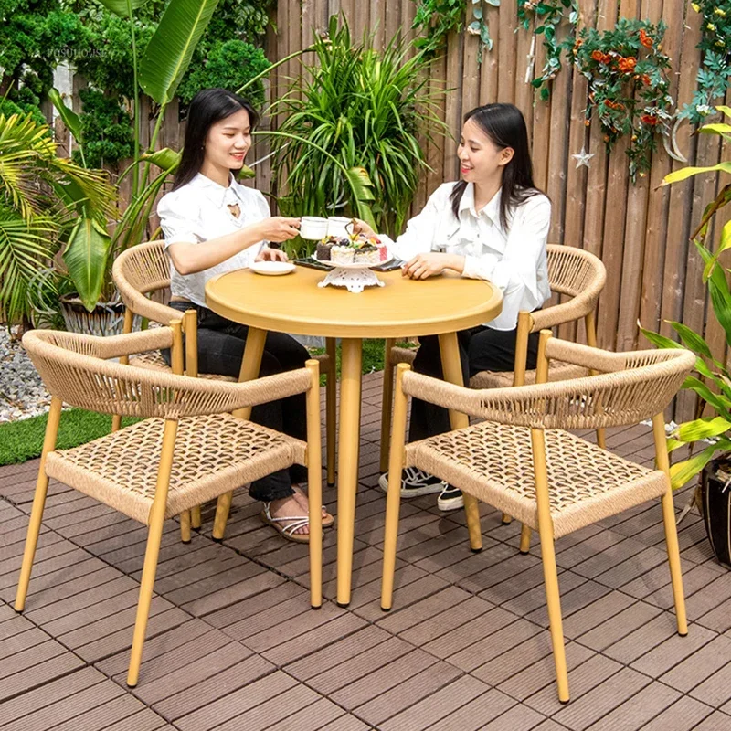 Courtyard Outdoor Garden Chairs Leisure Dining Chair Aluminum Alloy Rope Chairs Villa Garden Waterproof Sunscreen Outdoor