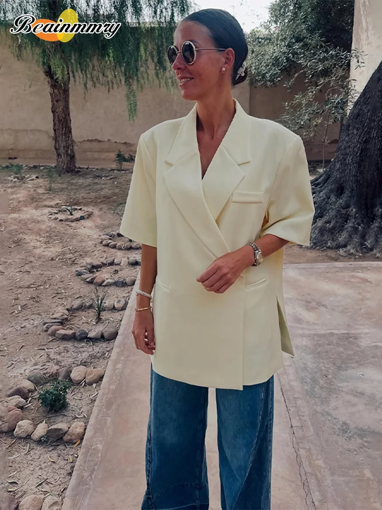 Cropped Half-Sleeve Lapel Blazer With Single Button for Summer Office and Casual Wear — photo 6