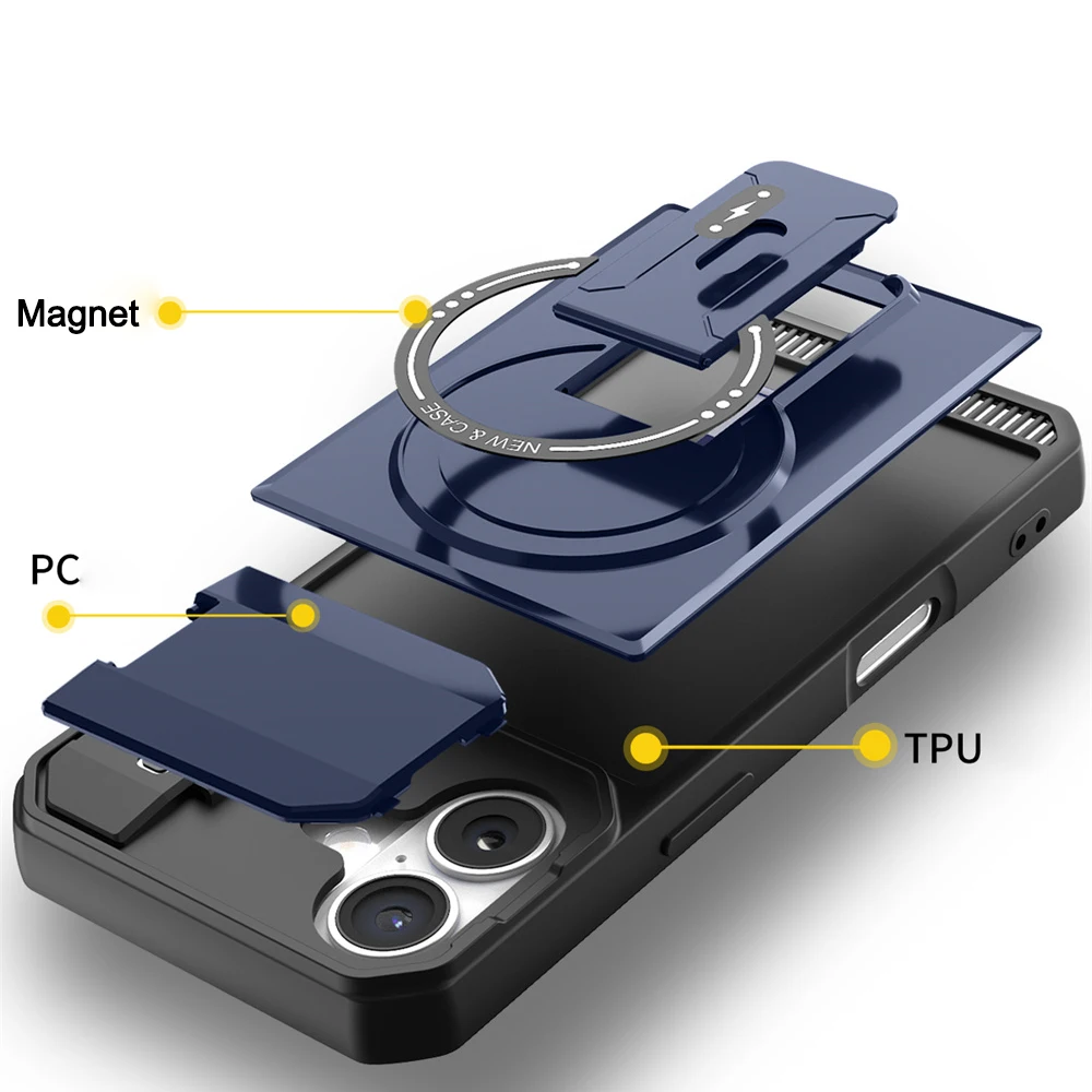 Premium Magnetic Flip Phone Case with Full Lens Protection and Fold Stand for Magsafe Military Cover