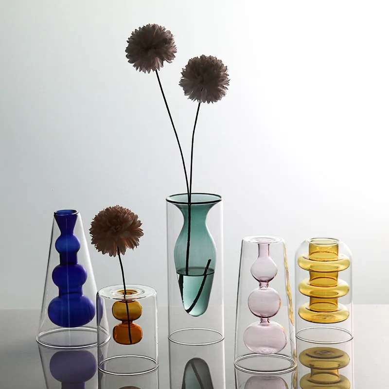 Nordic Creative  Glass Small Vase Decorative Living Room Flower Arrangement Water Cultivation Feng ui Ornament