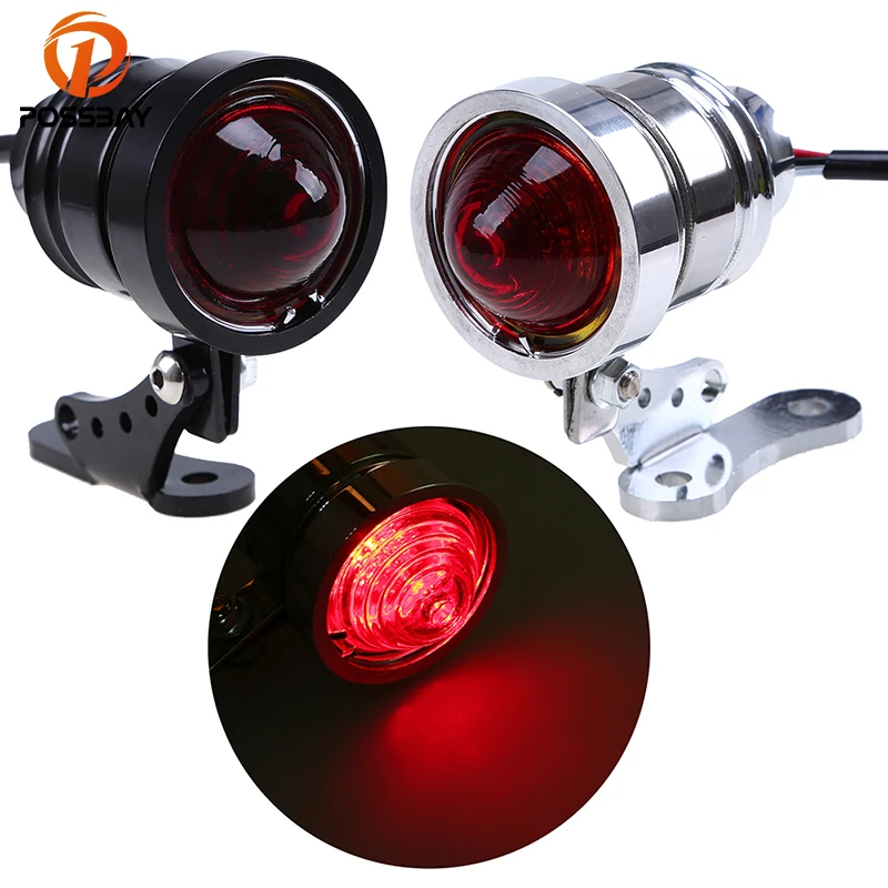 POSSBAY DC 12V Red Light Motorcycle Taillight Motorbike Rear Tail Light