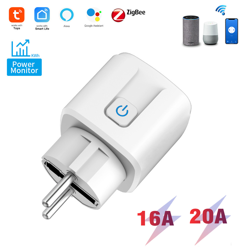 Tuya EU plug16A/20A Zigbee Smart Socket with Power Monitoring Smart Life App Remote Control Google Assistant & Alexa Compatible