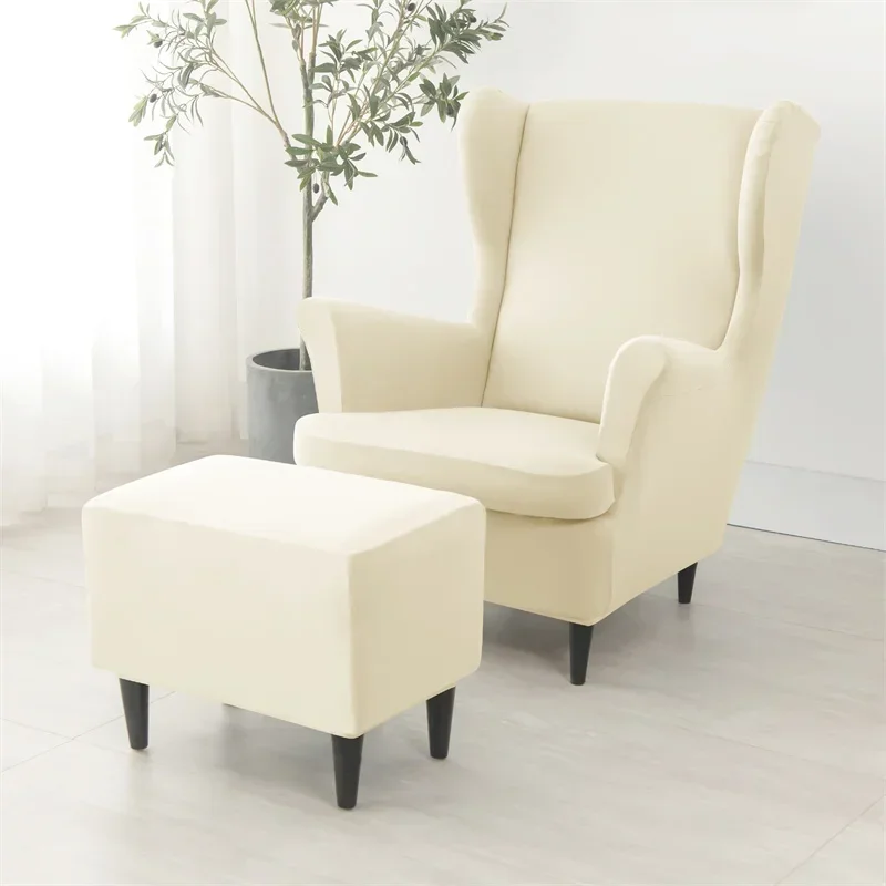 Solid Color Wing Chair Cover Stretch Spandex Armchair Covers Wingback Chair Covers Relax Sofa Slipcovers with Seat Cushion Case