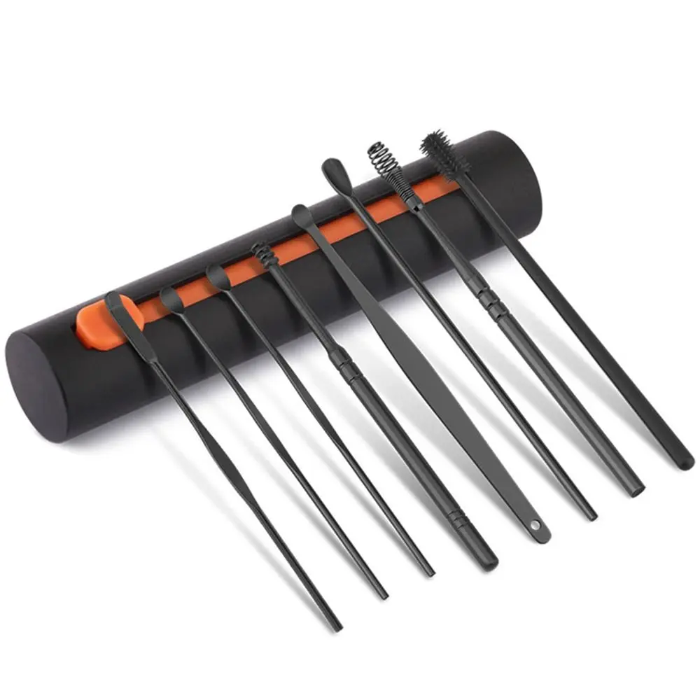 

8Pcs/set Portable Ear Cleaning Tool Reusable Stainless Steel Earwax Remover Push-pull Tube Ear Wax Pickers With Storage Tube