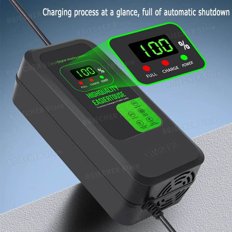 Advanced Digital Display Lithium Battery Charger with Cooling Fan - EU Plug