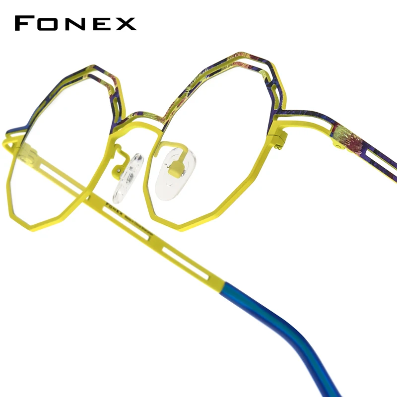 FONEX Pure Titanium Glasses Women in Brand Design Fashion Retro Polygon Eyeglasses Men Ultralight Vintage Japanese Eyewear 85888