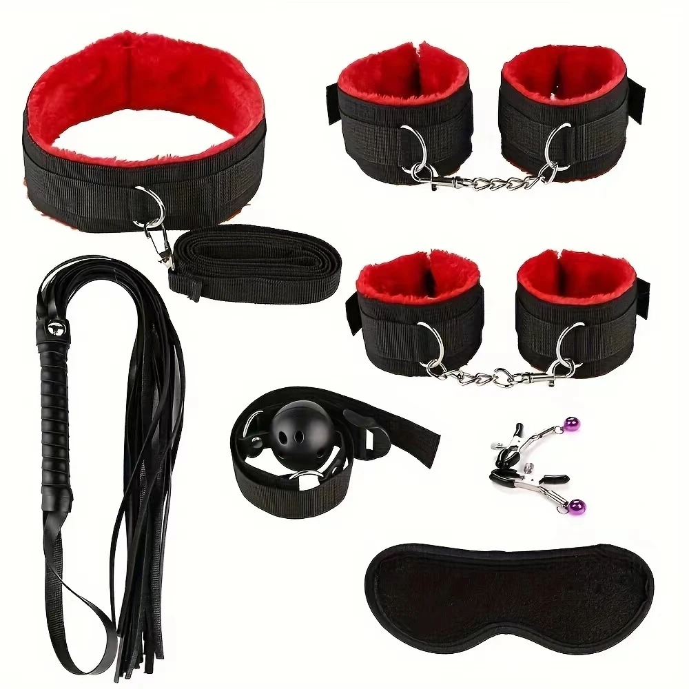 Sexspielzeug BDSM Kits Plüsch-Bondage-Set Handschellen Sexspiele Peitsche Knebel Nippelklemmen Spielzeug für Paare Exotisches Zubehör Kein Vibrator 1