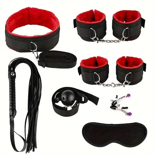 Sexspielzeug BDSM Kits Plüsch-Bondage-Set Handschellen Sexspiele Peitsche Knebel Nippelklemmen Spielzeug für Paare Exotisches Zubehör Kein Vibrator 1