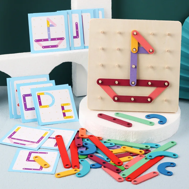 

Montessori Baby Creative Toy Graphics Geometric Pegboard Puzzle with Cards Childhood Educational Toy for Preschool Kids