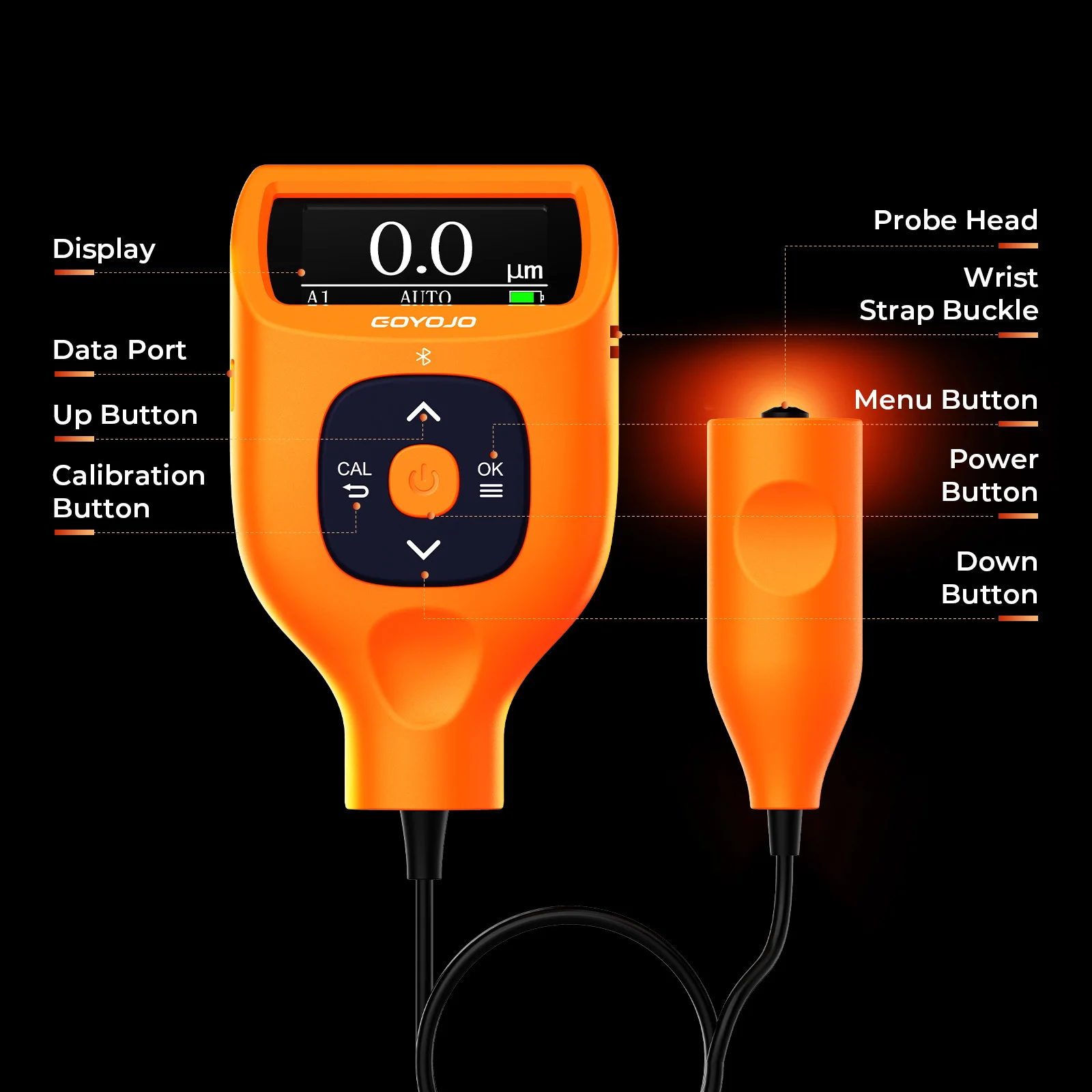 Digital Paint Thickness Gauge Built-in Bluetooth 0.0-9900μm Fe/Al/Zi Putty Car P