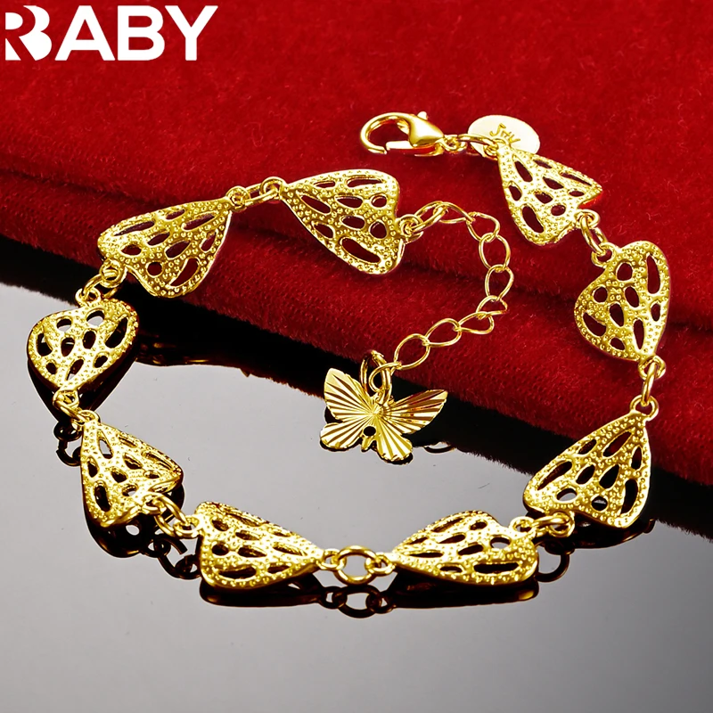 

URBABY 24K Gold Butterfly All Heart Bracelet Chain For Women's Charm Jewelry Fashion Party Accessories Wedding Engagement Gift