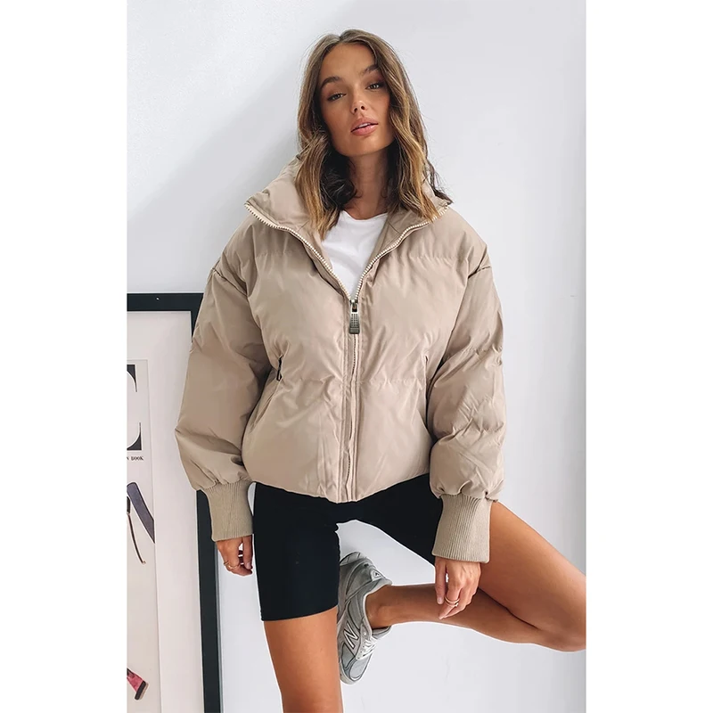 2024 New Women Winter Jacket for Girls Coat Style Solid Color Stand Collar Cotton Black and Jacket Nude Bubble Jacket Oversized