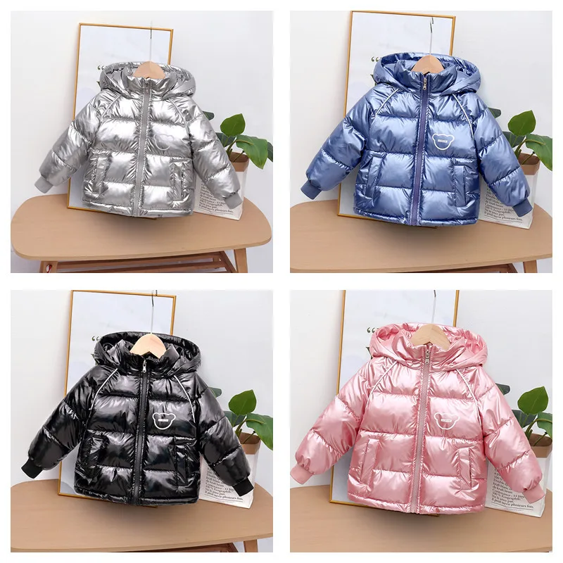 Children jacket Winter Boys Warm Cotton Clothes Girl Cartoon Hooded Waterproof Jacket Children Autumn Solid Color Thickened Casual Outerwear