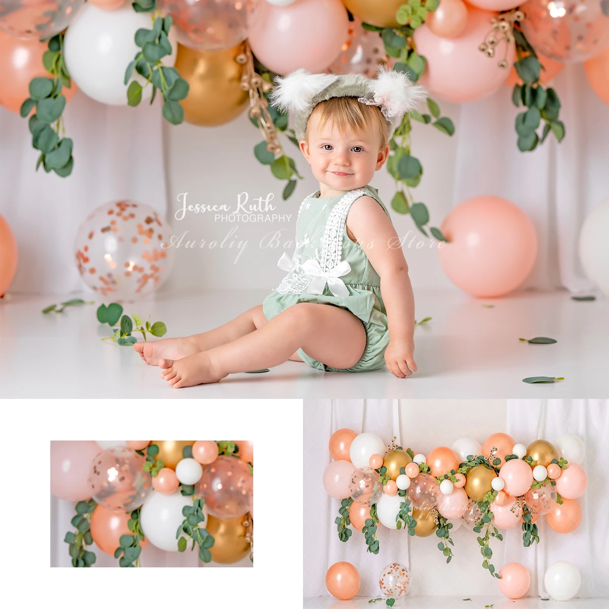 

Balloon Party Backgrounds Cake Smash Kids Adult Photography Props Child Baby Decors Garden Greenery Photo Backdrops