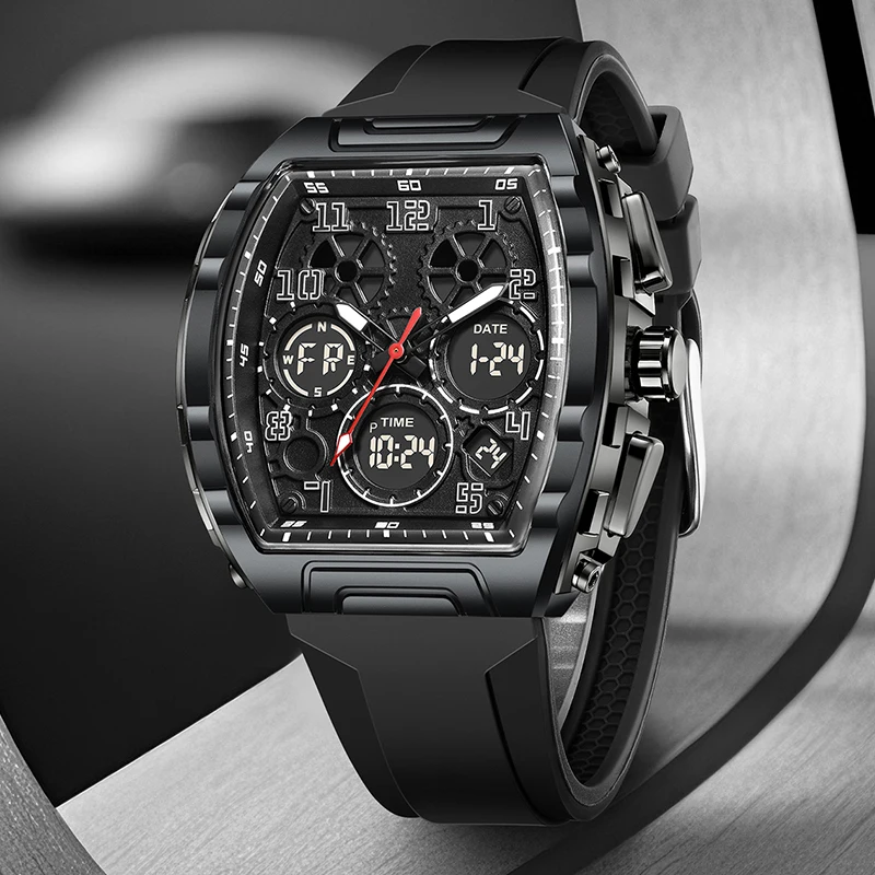 New Original FOXBOX Top Brand Luxury Mens Watches Square Silicone Analog Digital Watch Men Waterproof Sports Quartz Chronograph