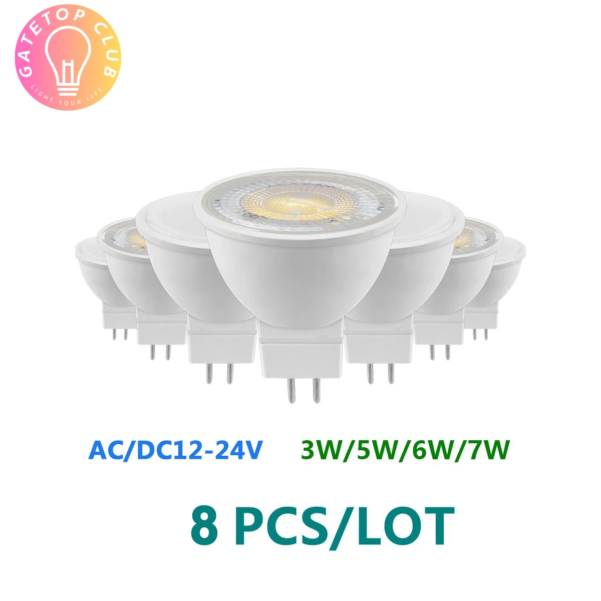 8PCS AC/DC12V-24V Spot Foco MR16 3W-7W Warm White Day Light LED Light Lamp For Home Decoration Replace 50W Halogen Spotlight