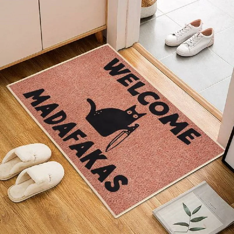 Dark Cat Welcome Madafakas Full Print Doormat Fun Doormat Home Decor Kitchen Bathroom Decor Give People Fun Gifts
